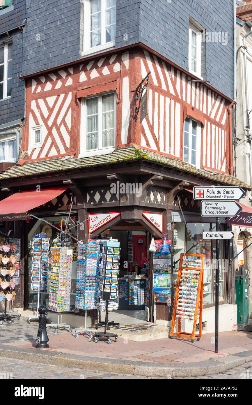 Corner souvenir shop, Place de Catherine, Honfleur, Normandy, France Stock Photo