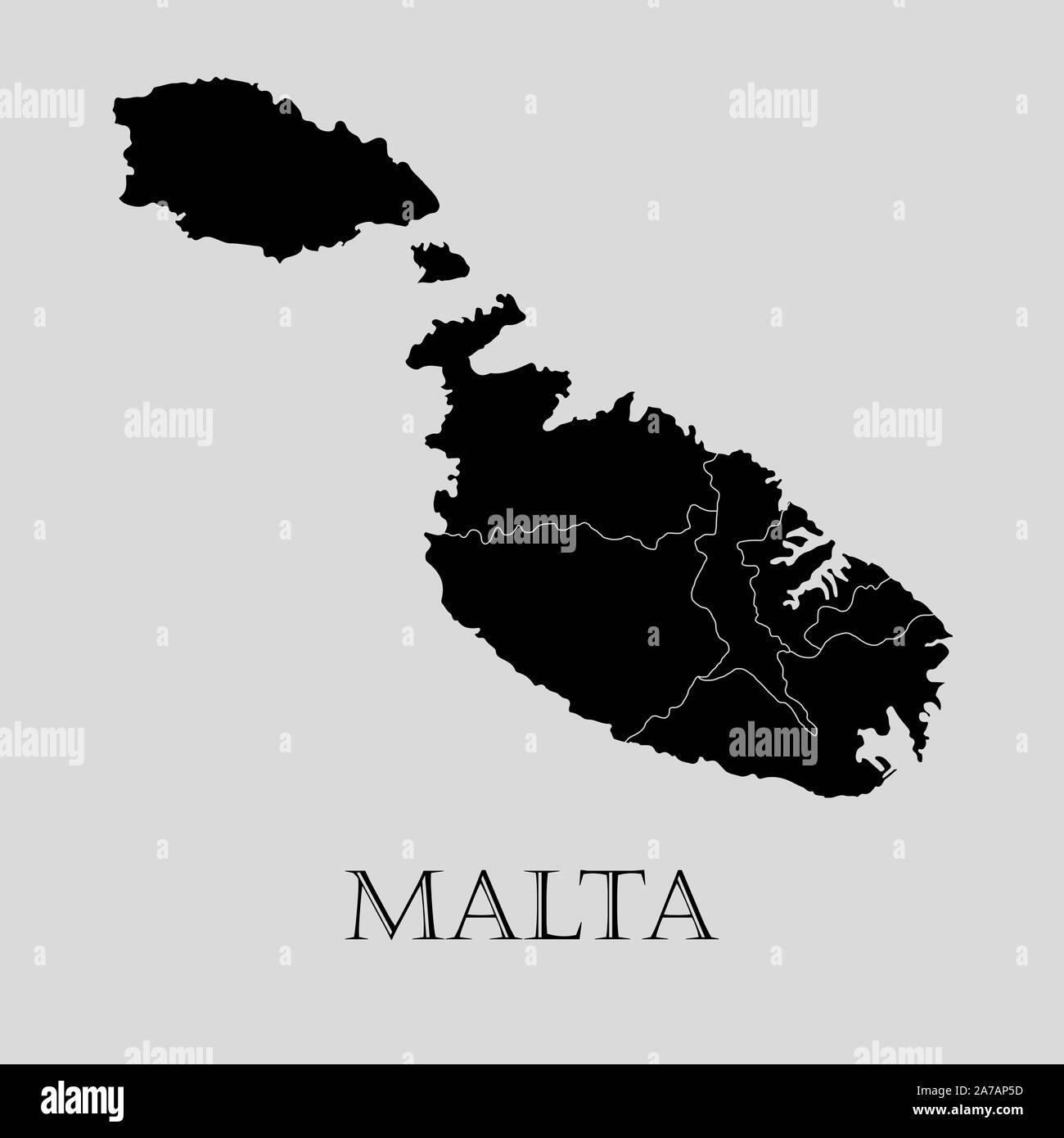 Black Malta map on light grey background. Black Malta map - vector illustration. Stock Vector
