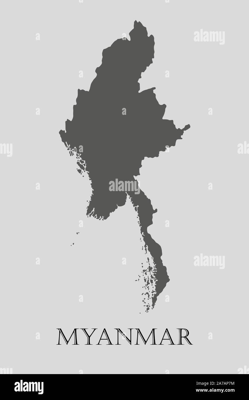 Gray Myanmar map on light grey background. Gray Myanmar map - vector illustration. Stock Vector