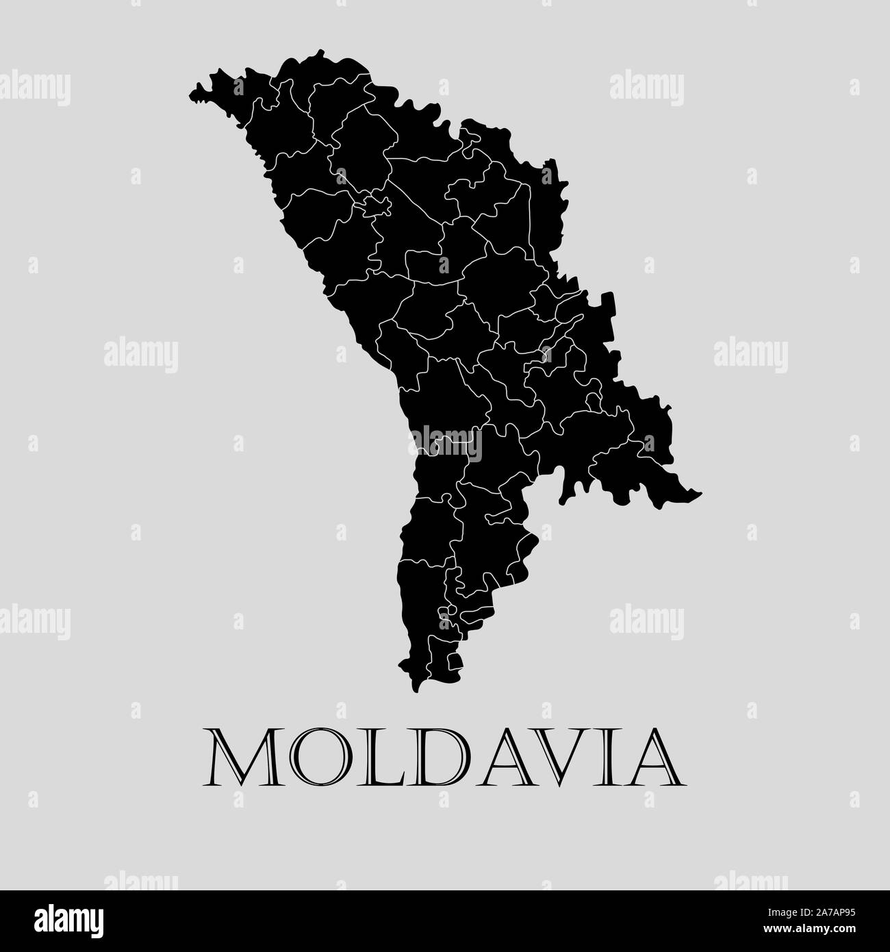 Black Moldavia map on light grey background. Black Moldavia map - vector illustration. Stock Vector