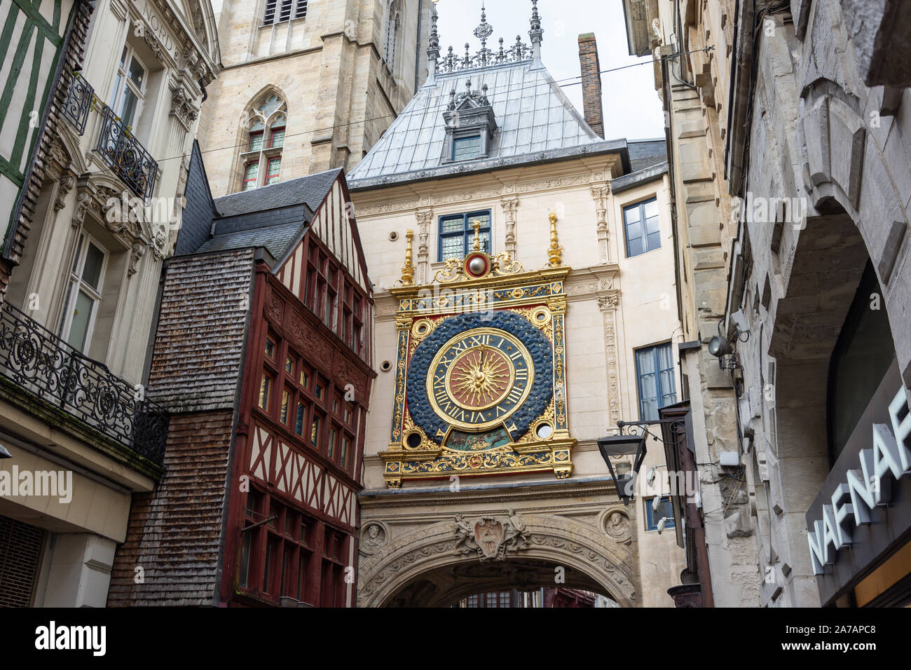 14th century Gros-Horloge, Rue de Gros-Horloge, Rouen, Normandy, France Stock Photo