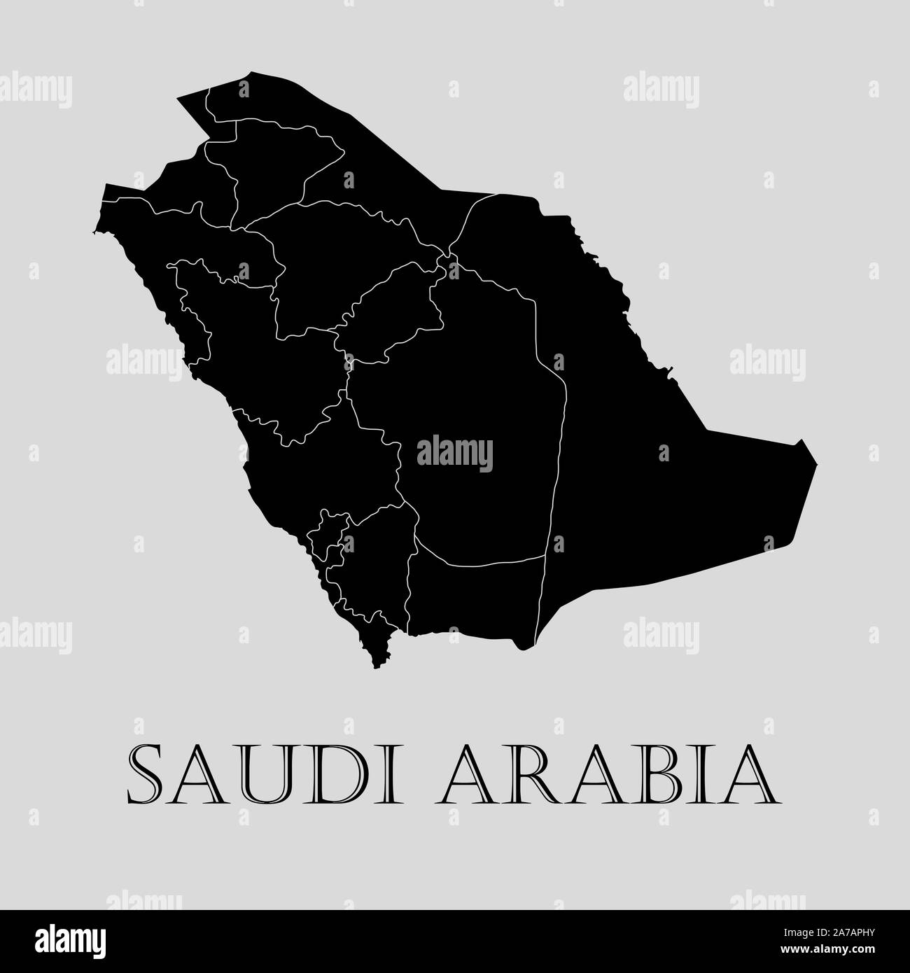 Black Saudi Arabia map on light grey background. Black Saudi Arabia map - vector illustration. Stock Vector