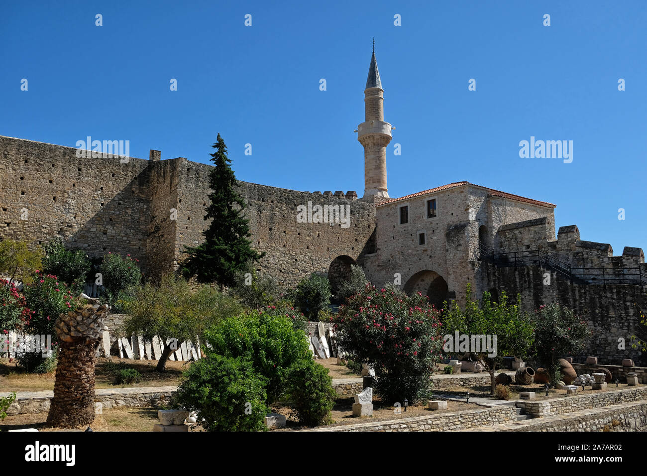 The Cesme Castle is a 500 year old Ottoman castle located in the center of Cesme, Turkey. Stock Photo