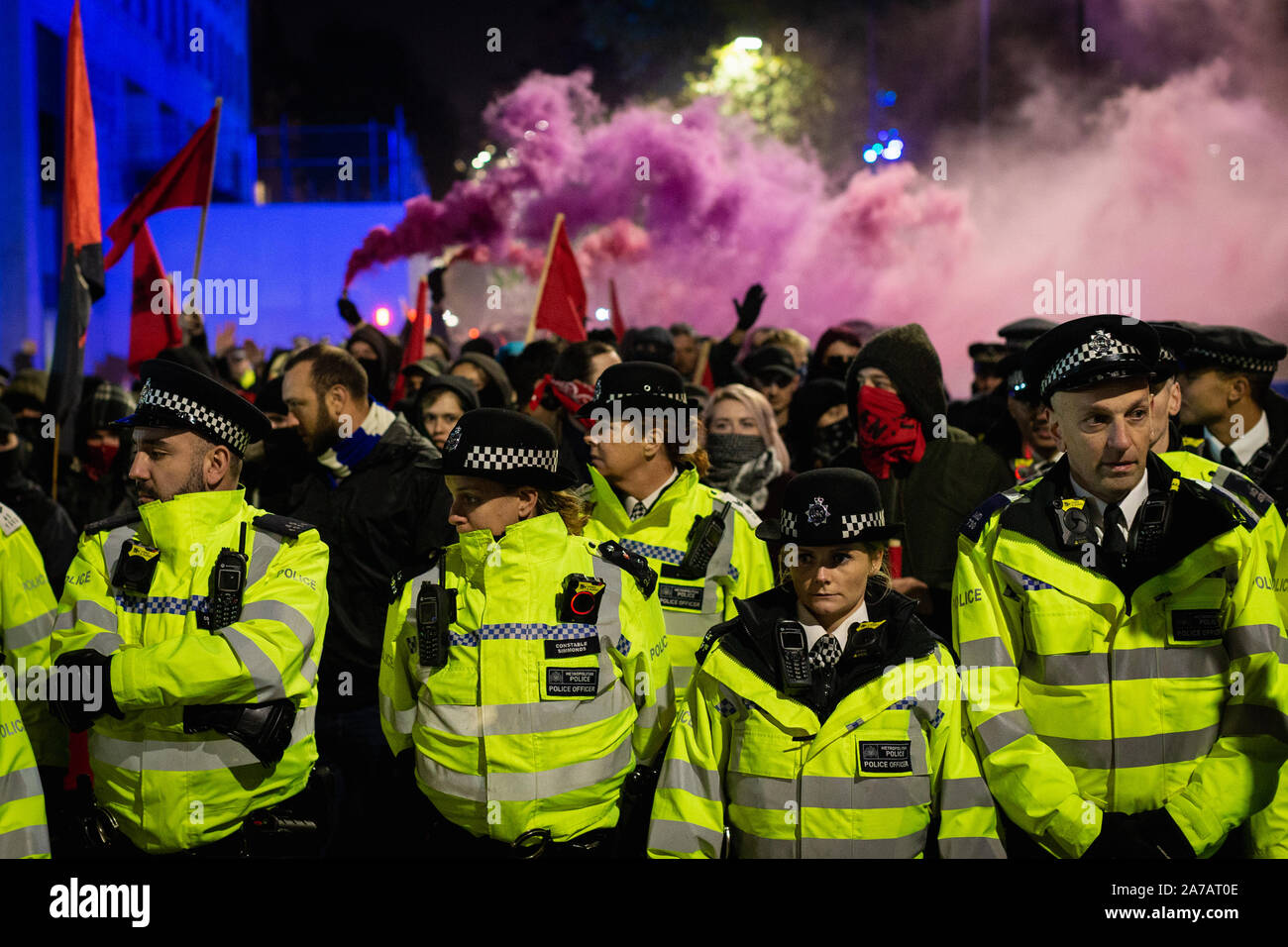London, U.K. 31 October, 2019.The Anti-Fascist Assembly gathered in the city today to oppose organisations that have gathered due to the chaos centred around Brexit, and yet another extension. Andy Barton/Alamy Live News Stock Photo