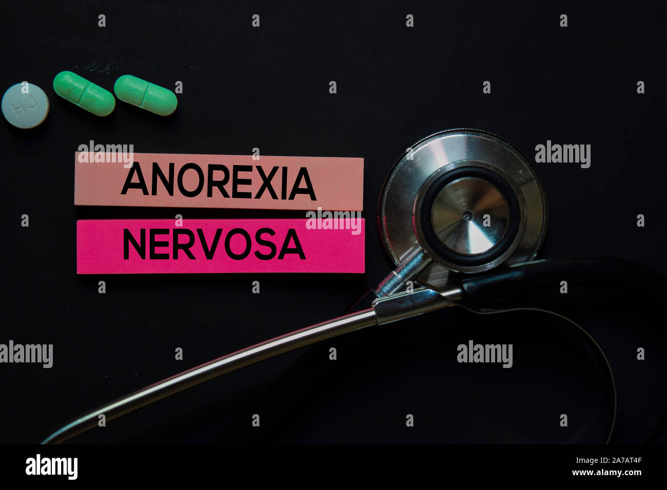 Anorexia Nervosa text on sticky notes. Office desk background. Medical or Healthcare concept Stock Photo