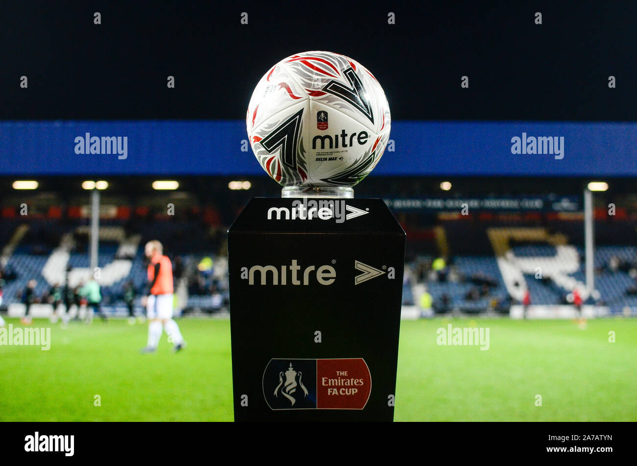 LONDON, ENGLAND - FEBRUARY 15, 2019: The official match ball pictured prior to the 2018/19 FA Cup Fifth Round game between Queens Park Rangers FC and Watford FC at Loftus Road Stadium. Stock Photo