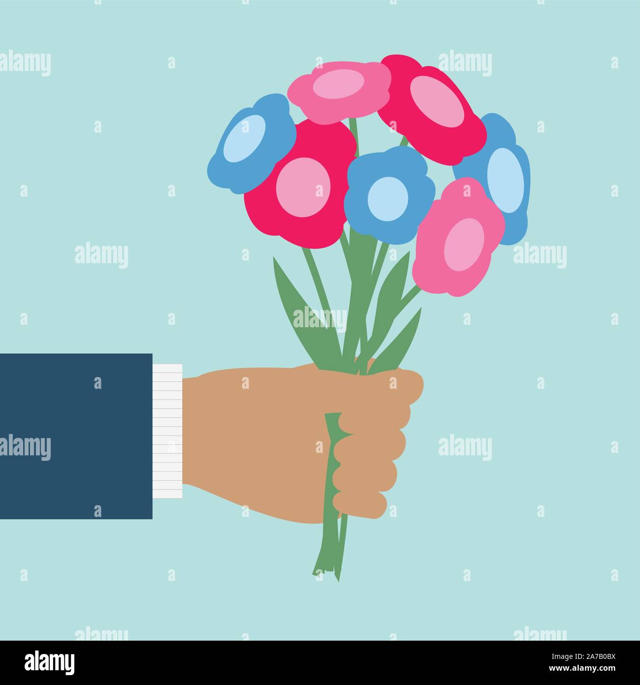 Businessman gives bouquet of flowers - vector grouped and easy to edit Stock Vector