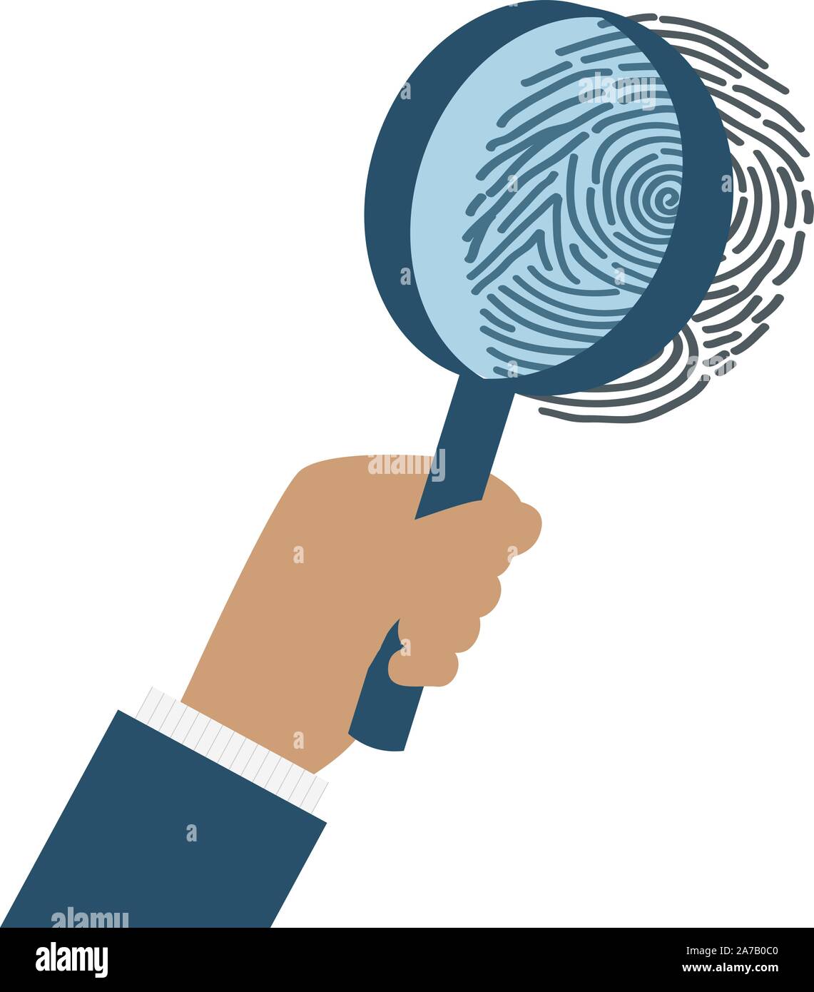 Fingerprint Identification of Whorls with magnifying glass - Security and privacy concept - vector grouped and easy to edit Stock Vector