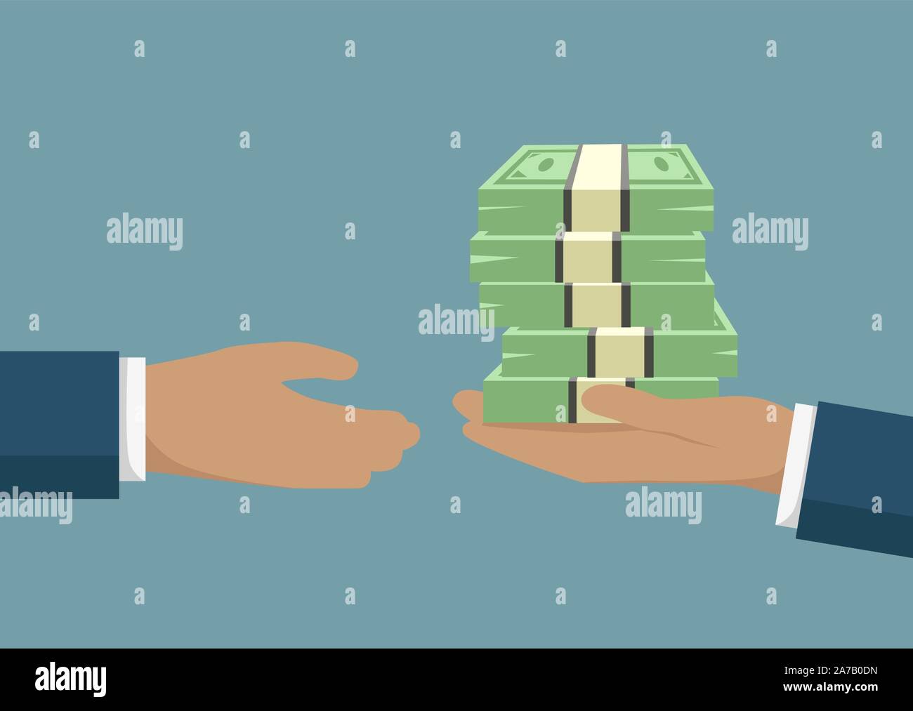 Hand holding banknotes and giving it to a businessman needing money - vector grouped and easy to edit Stock Vector