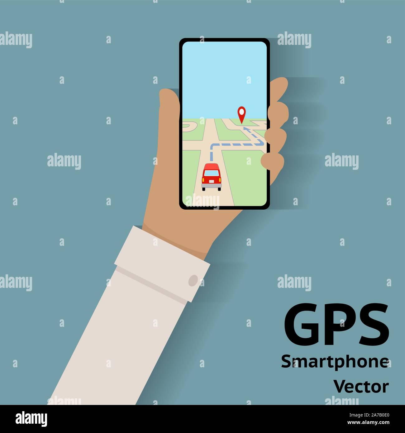 Smartphone GPS Map with Car Route on Road - vector grouped and easy to edit Stock Vector