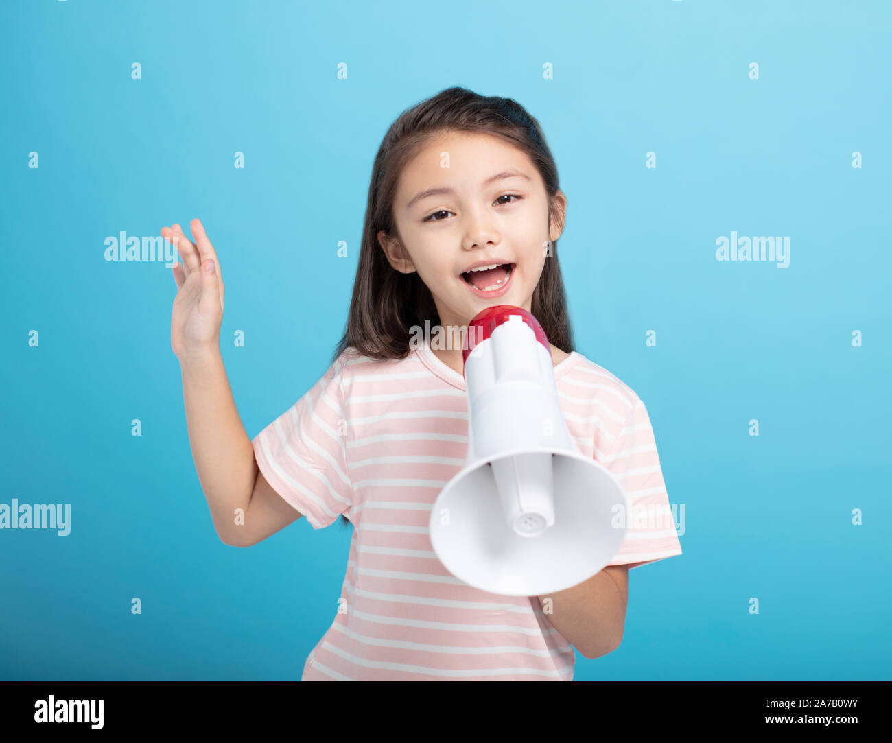 Little girl screaming and shouting with megaphone Stock Photo Alamy