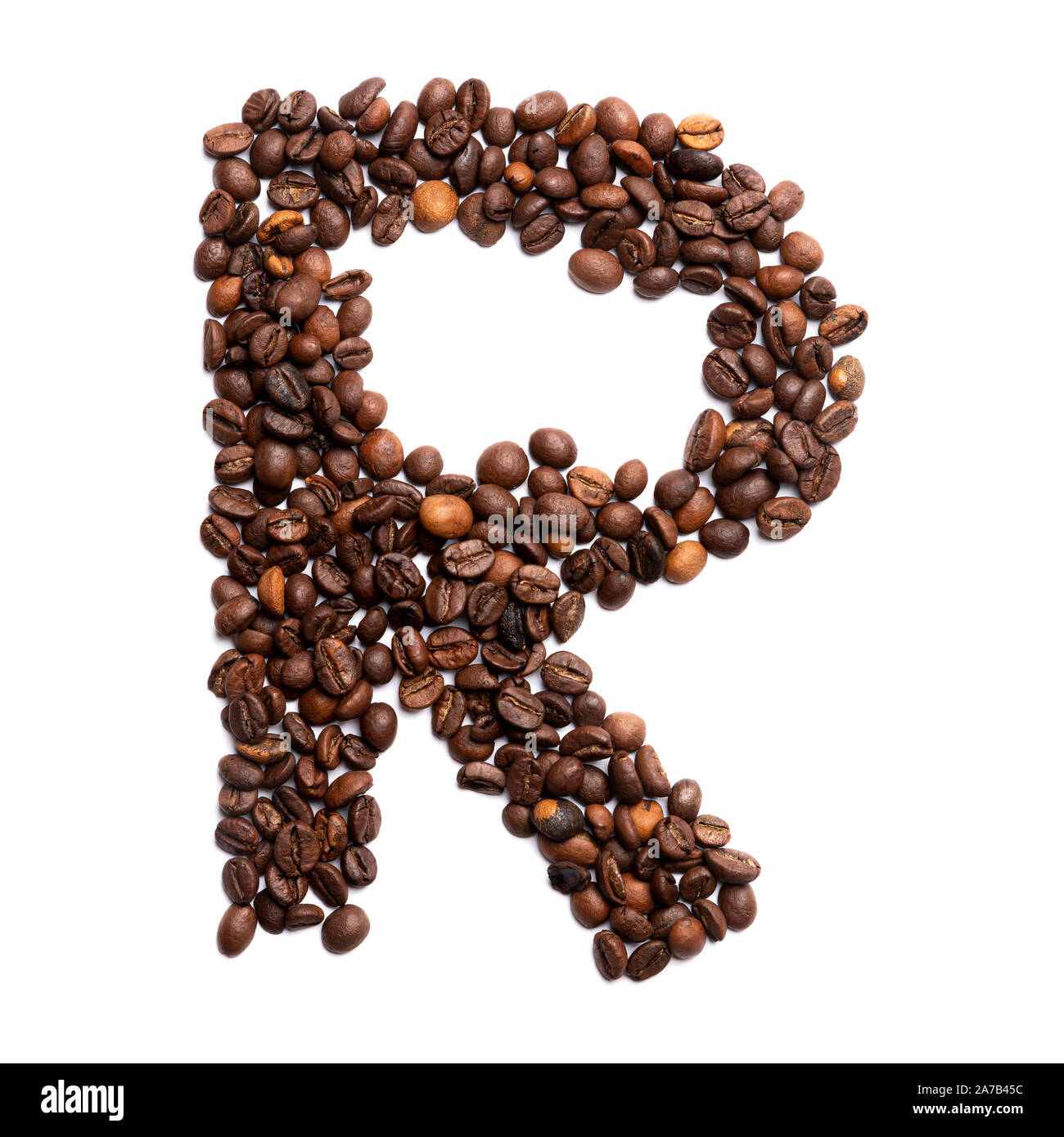 Letter R Coffee Letter R of the English alphabet of freshly roasted cocoa beans on a ...