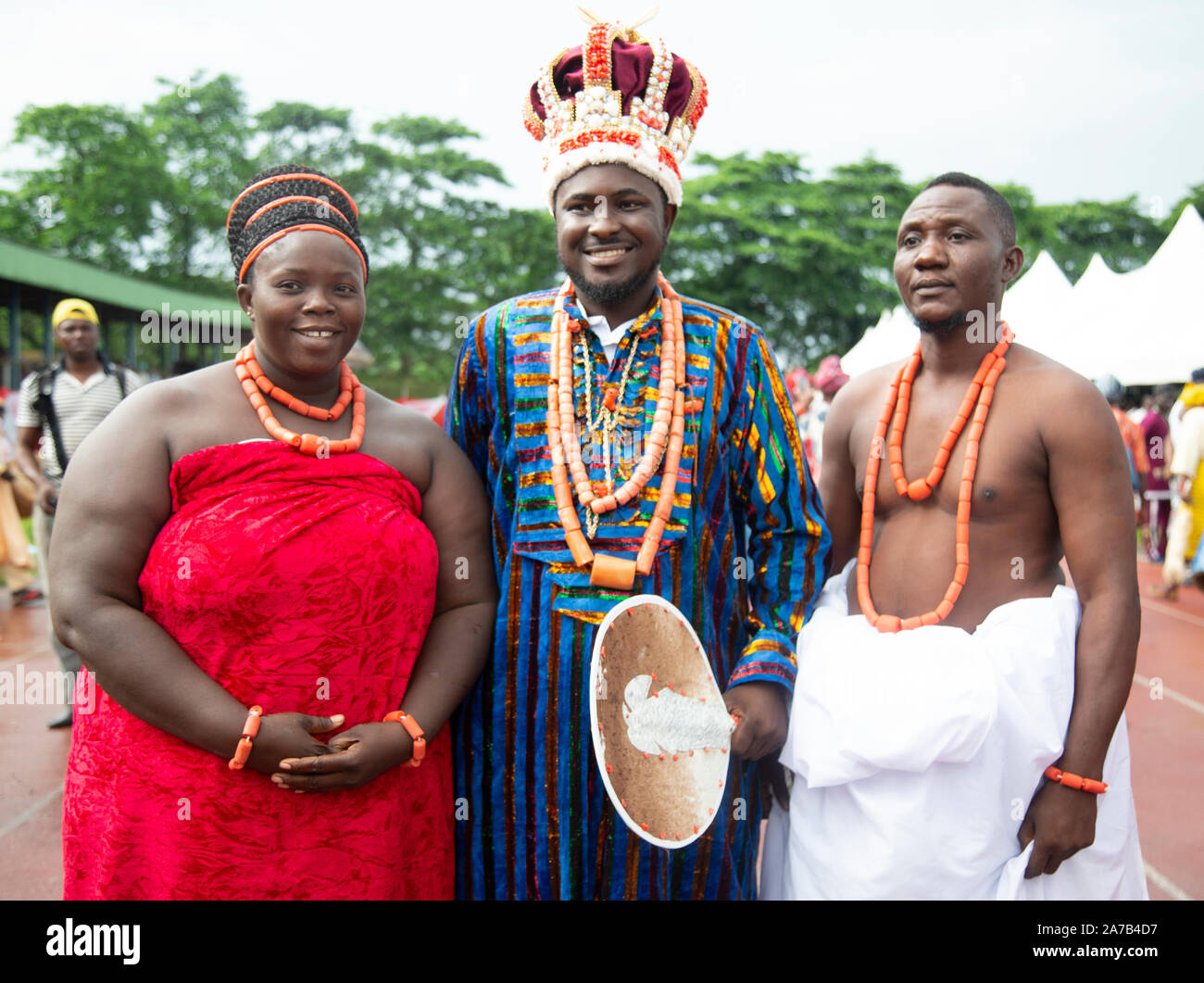 Nigerians in different attires during the National Festival for Arts and Culture (NAFEST) in Edo State, Nigeria. Stock Photo