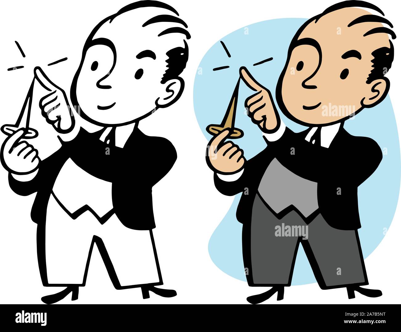 A cartoon businessman illustrates the expression sharp as a tack with a literal tack. Stock Vector