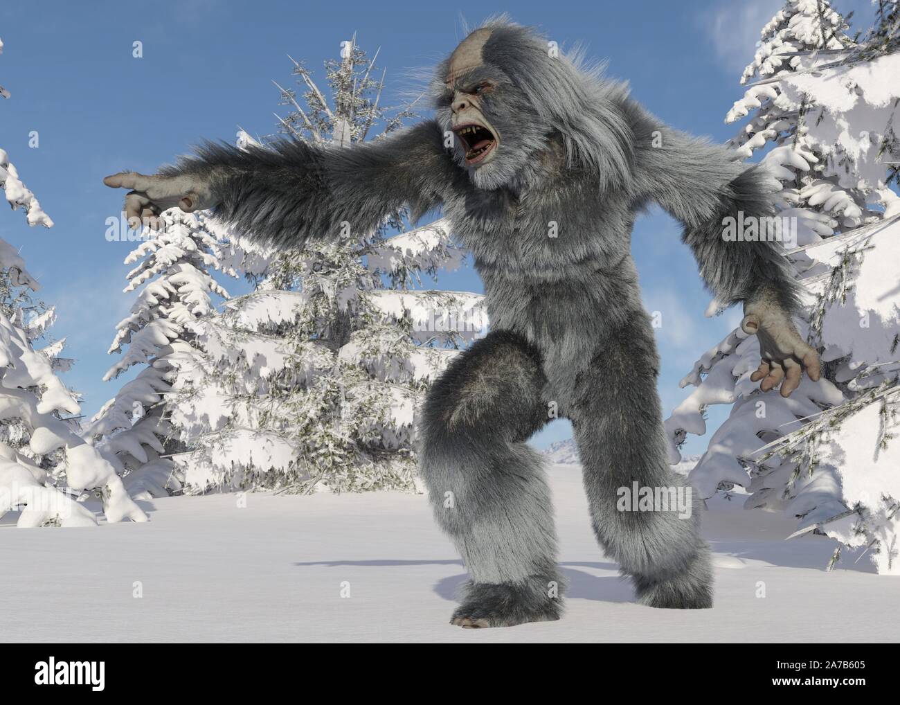 Yeti winter in the forest 3d illustration Stock Photo