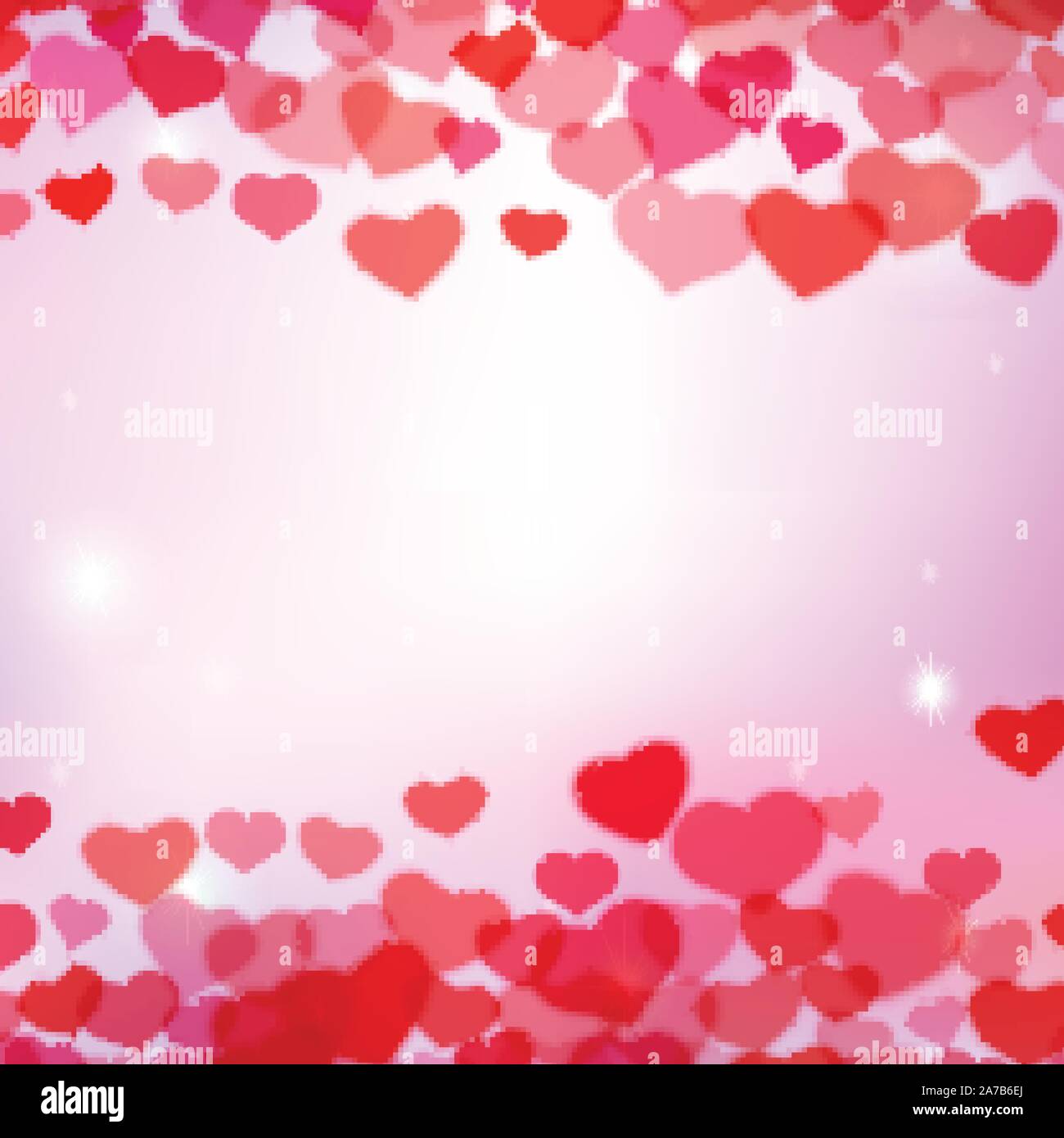 Valentines Day background with scattered blurred tender hearts Stock Vector
