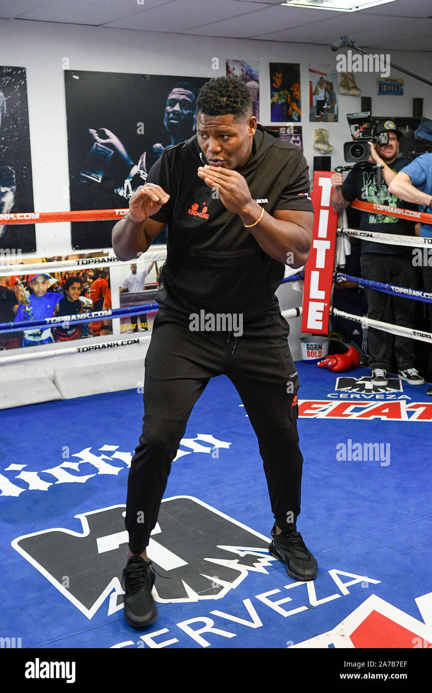 Las Vegas, NV, USA. 31st Oct, 2019. Boxer Luis Ortiz shadowboxes during  media workout before his fight against WBC Heavyweight Champion Deontay  Wilder on November 23rd at Las Vegas Fight Club in