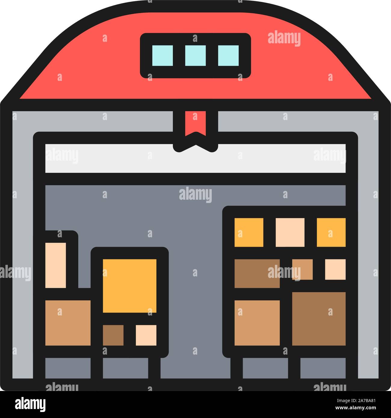 Vector warehouse with parcels flat color icon. Stock Vector