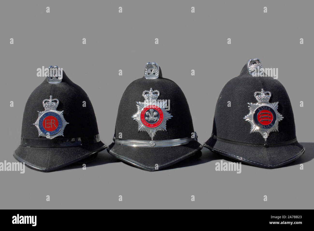 British police helmets Stock Photo