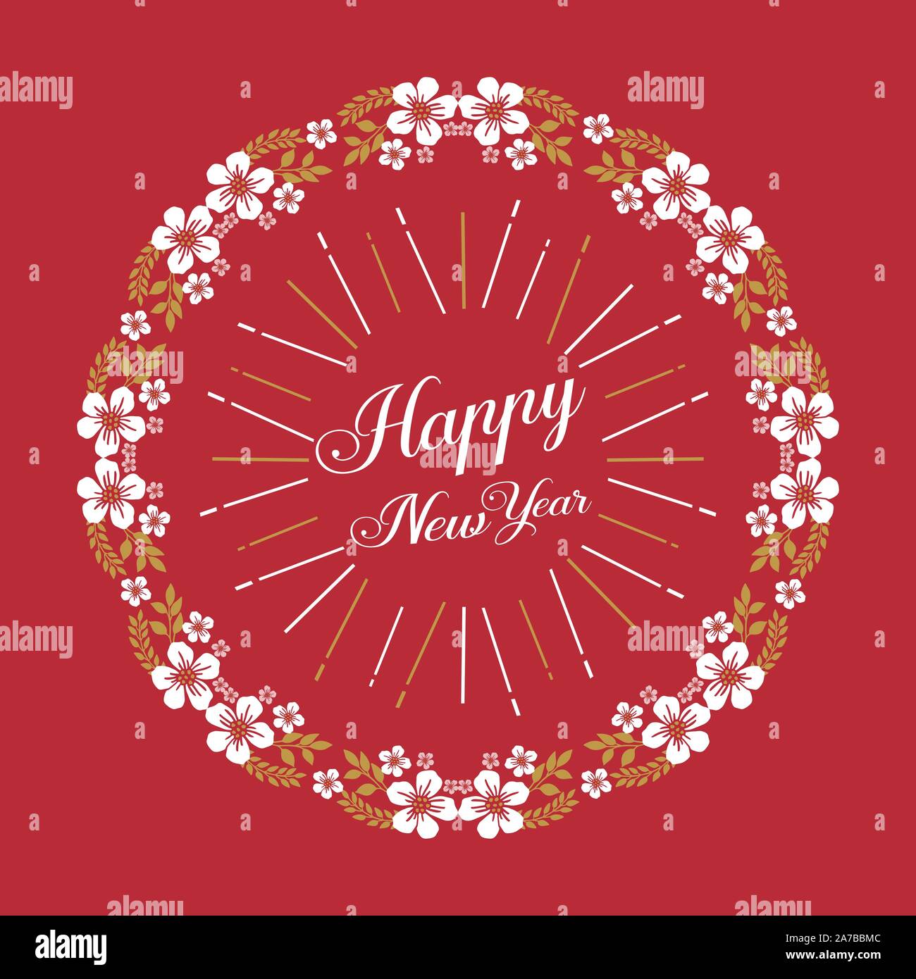 Poster happy new year, with nature white flower frame art. Vector Stock ...