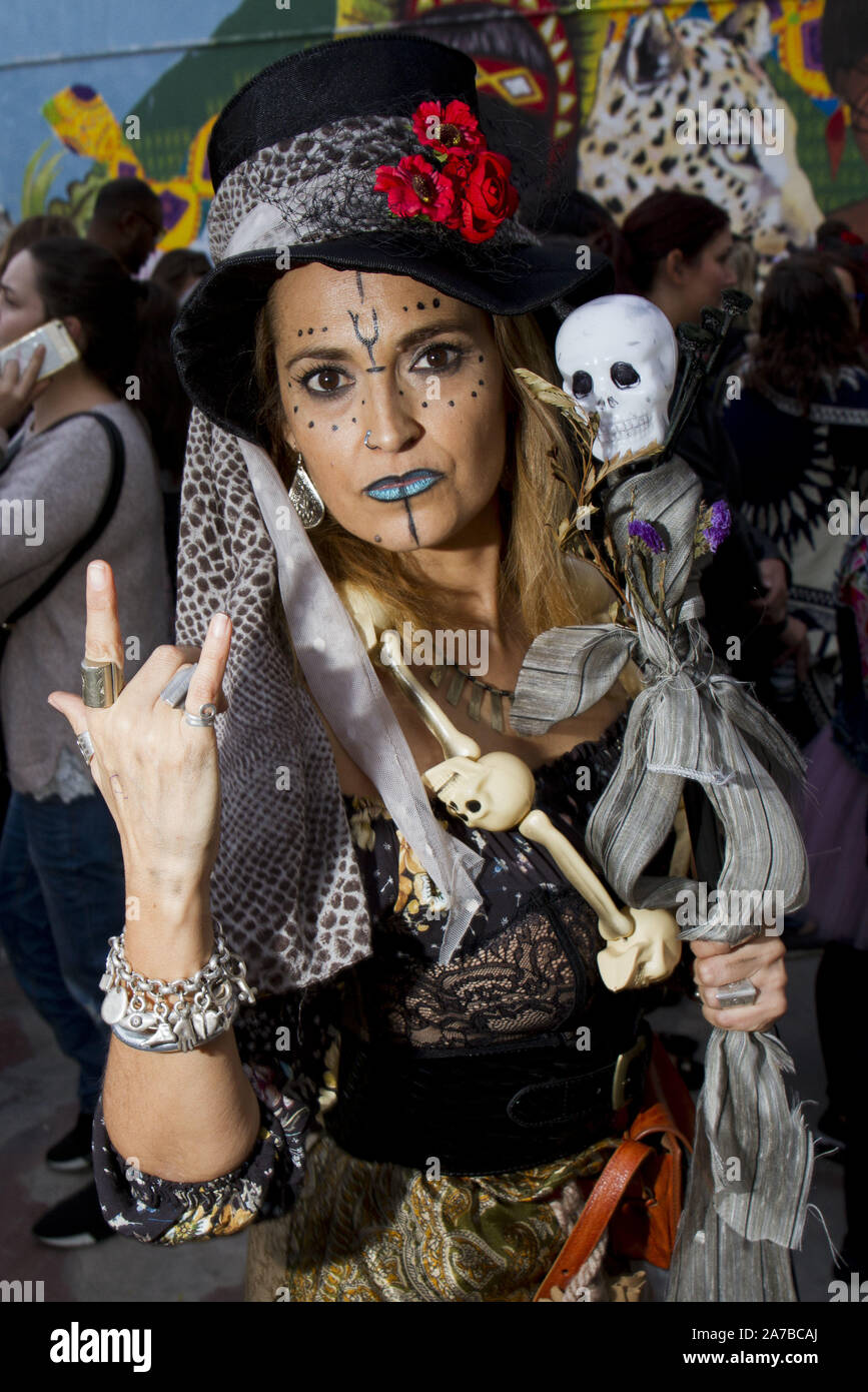 Halloween Like Tradition In Spain - Madrid, Spain. 1st Nov, 2017. A woman dressed up like a catrina for the catrinas contest during the day of the dead party.Halloween is celebrated in October 31 and "The day of Halloween Like Tradition In Spain - Madrid, Spain. 1st Nov, 2017. A woman dressed up like a catrina for the catrinas contest during the day of the dead party.Halloween is celebrated in October 31 and "The day of