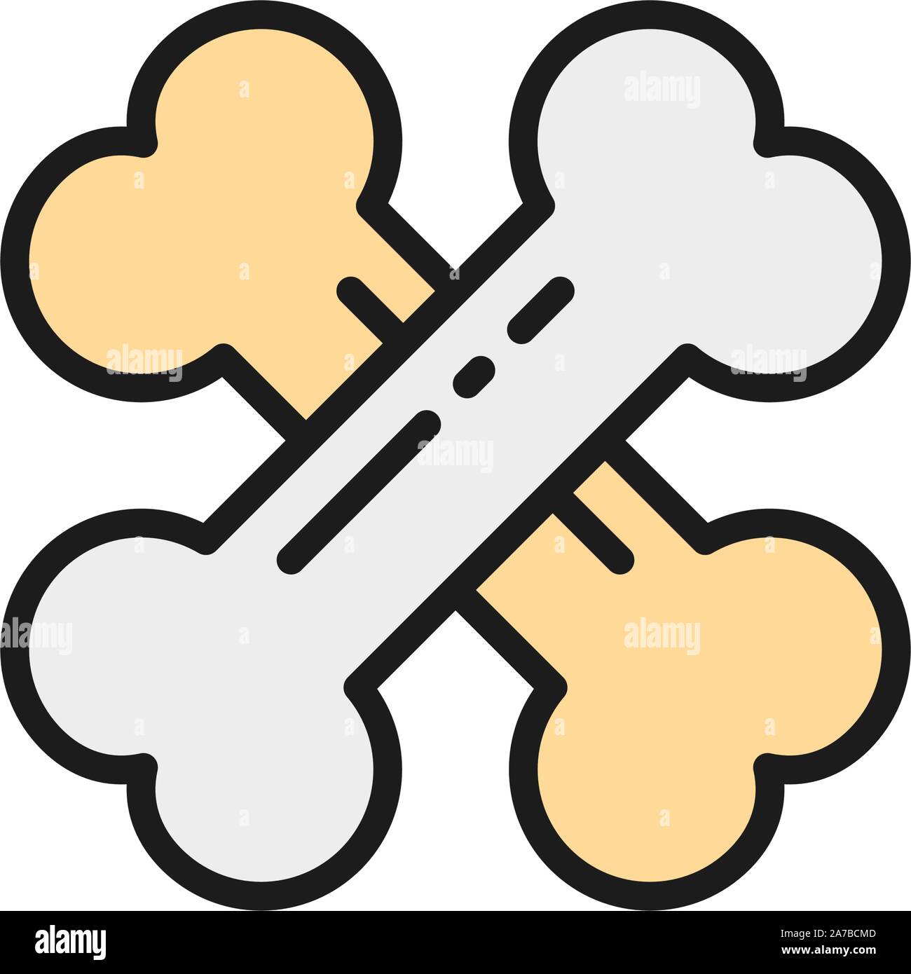 Vector crossed bones flat color icon. Isolated on white background Stock Vector