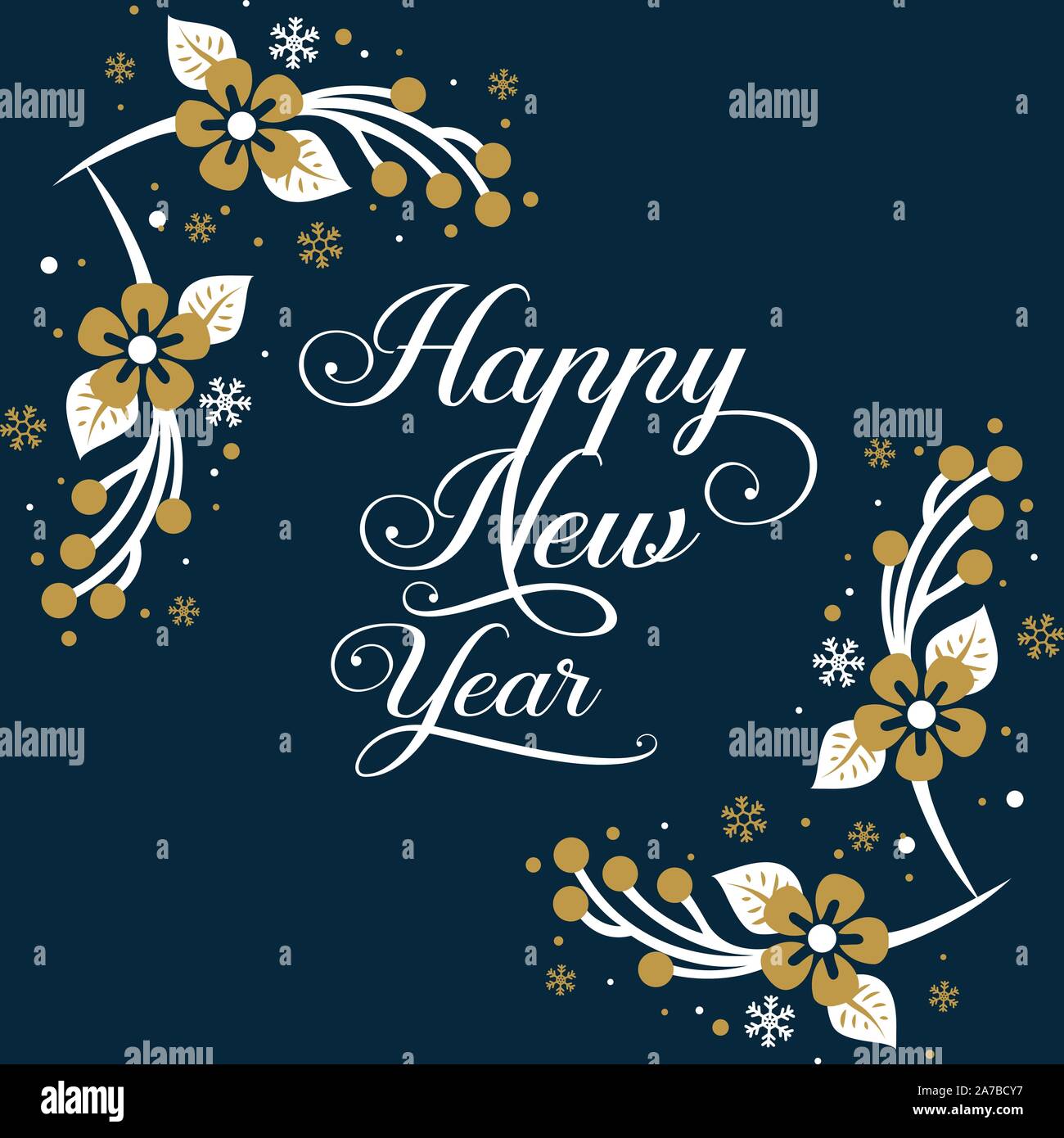 Template design happy new year with graphic art of leaf flower frame ...