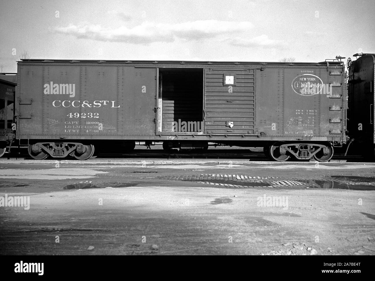 Empty railroad freight car ca. 1938 Stock Photo