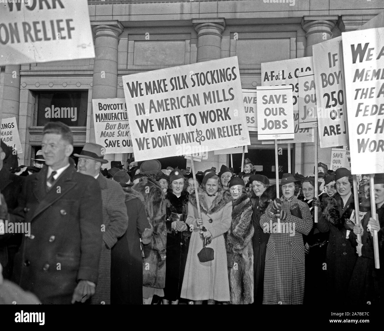 Marchers Picketing Against A Silk Boycott Ca 1938 Stock Photo Alamy marchers-picketing-against-a-silk-boycott-ca-1938-stock-photo-alamy