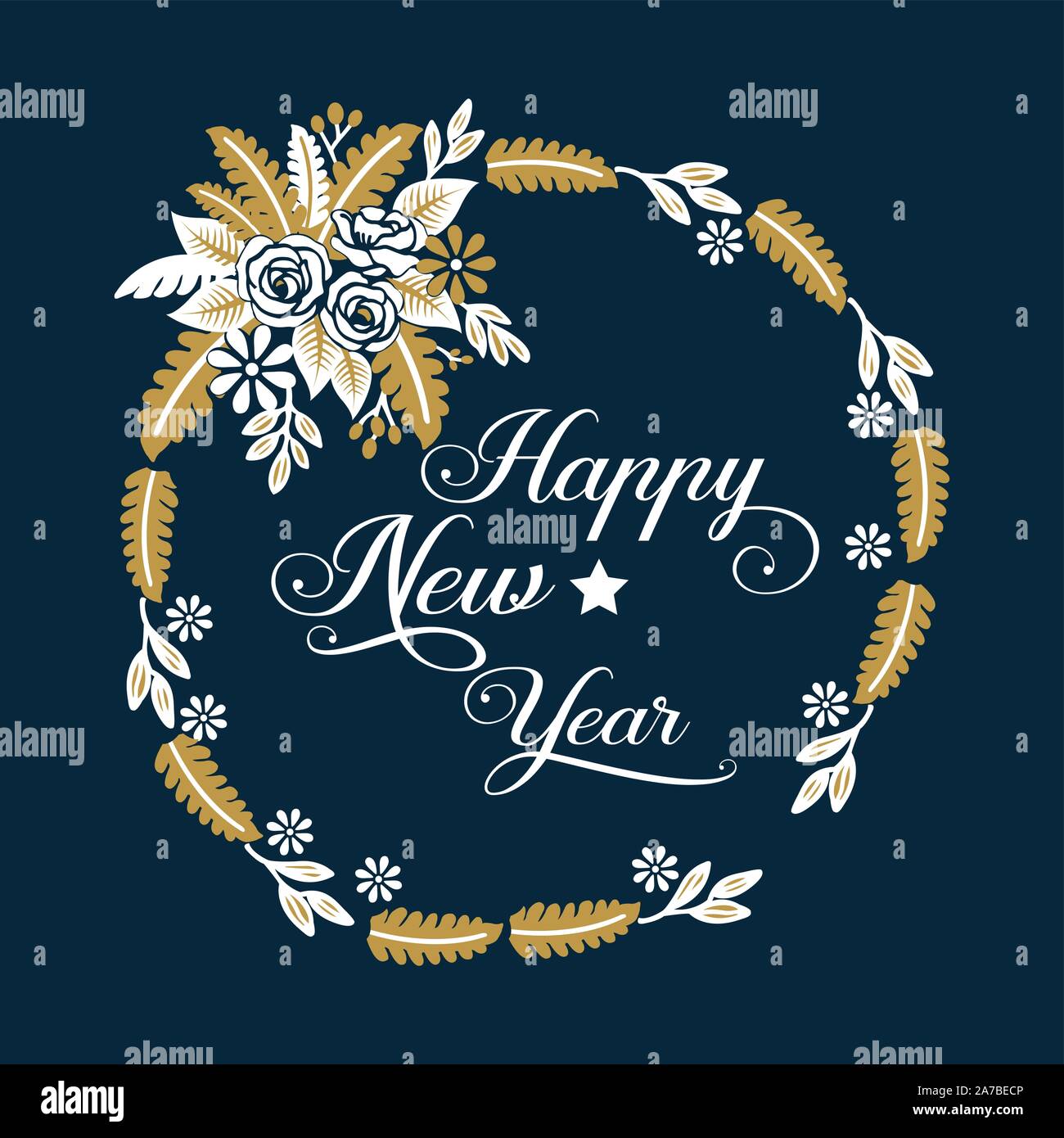 Handwritten card happy new year, with pattern element of wreath frame ...