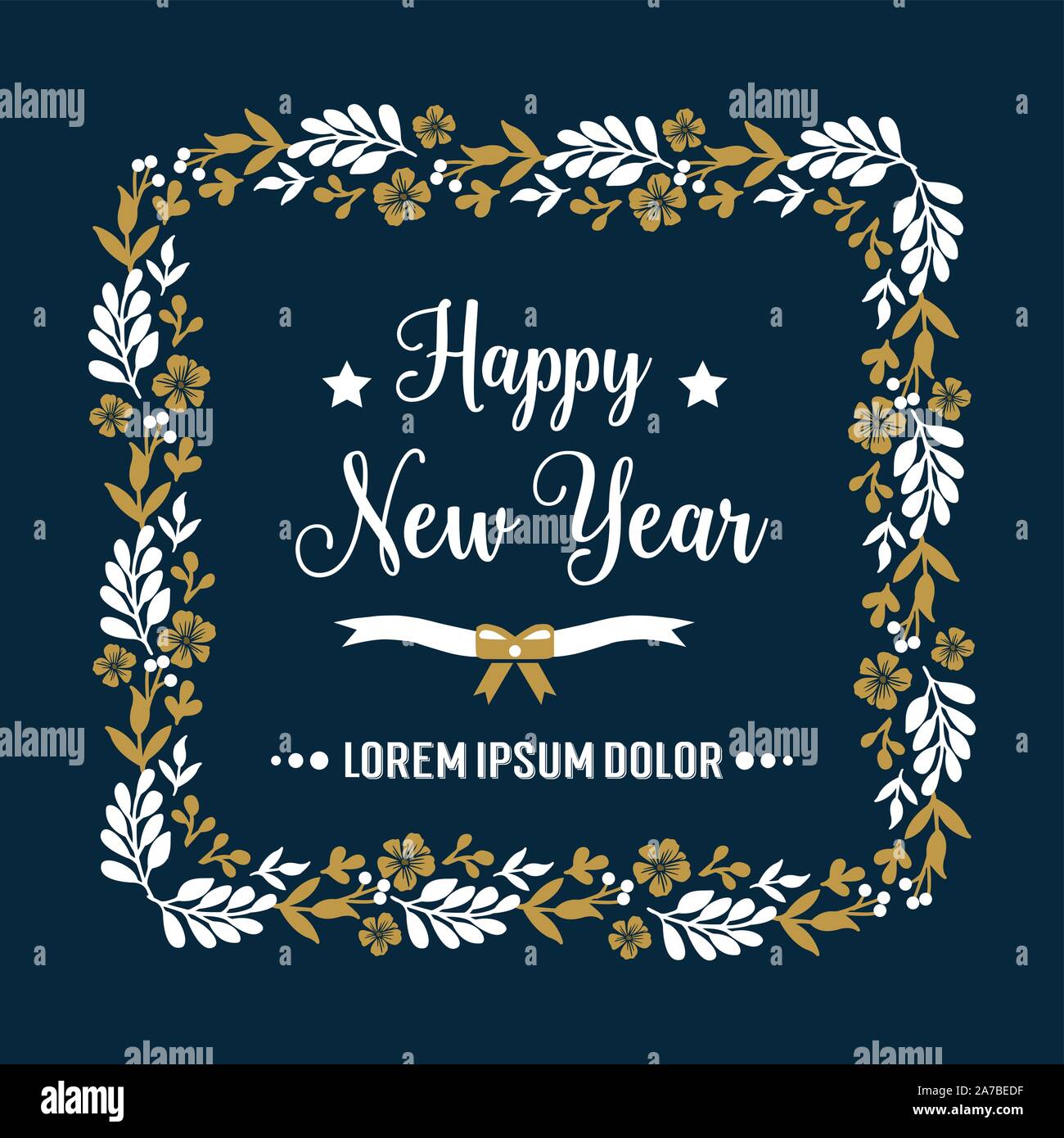 Handwritten card happy new year, with pattern element of wreath frame ...