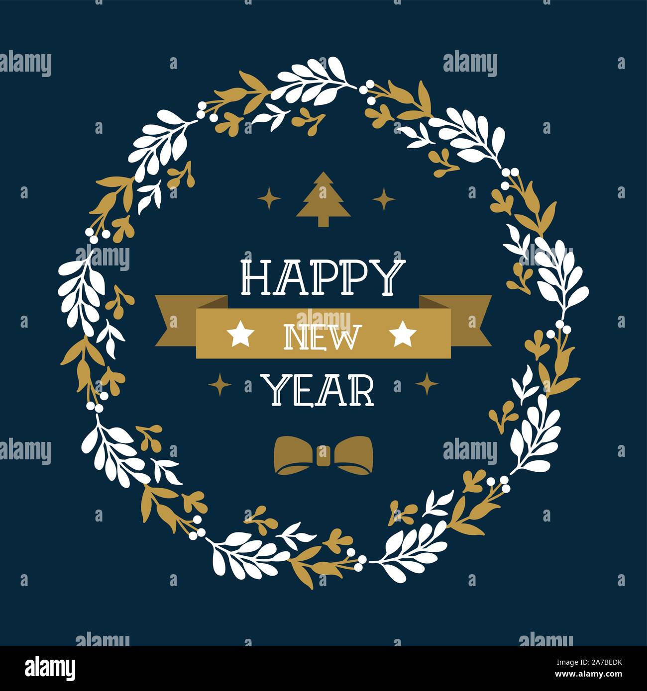 Handwritten card happy new year, with pattern element of wreath frame ...