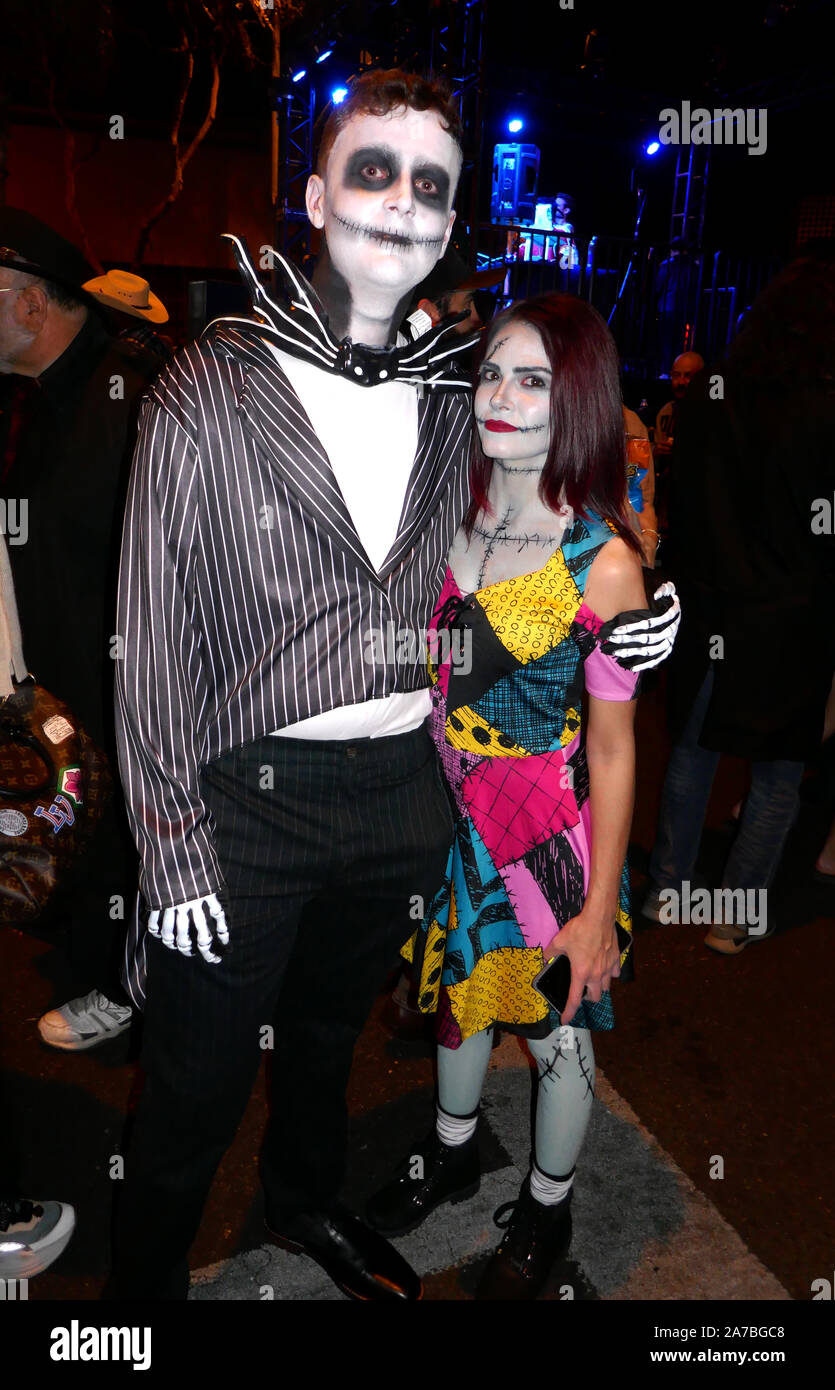 West Hollywood, California, USA 31st October 2019 A general view of  atmosphere of Jack Skellington and Sally at West Hollywood Halloween  Carnaval 2019 on October 31, 2019 in West Hollywood, California, USA.