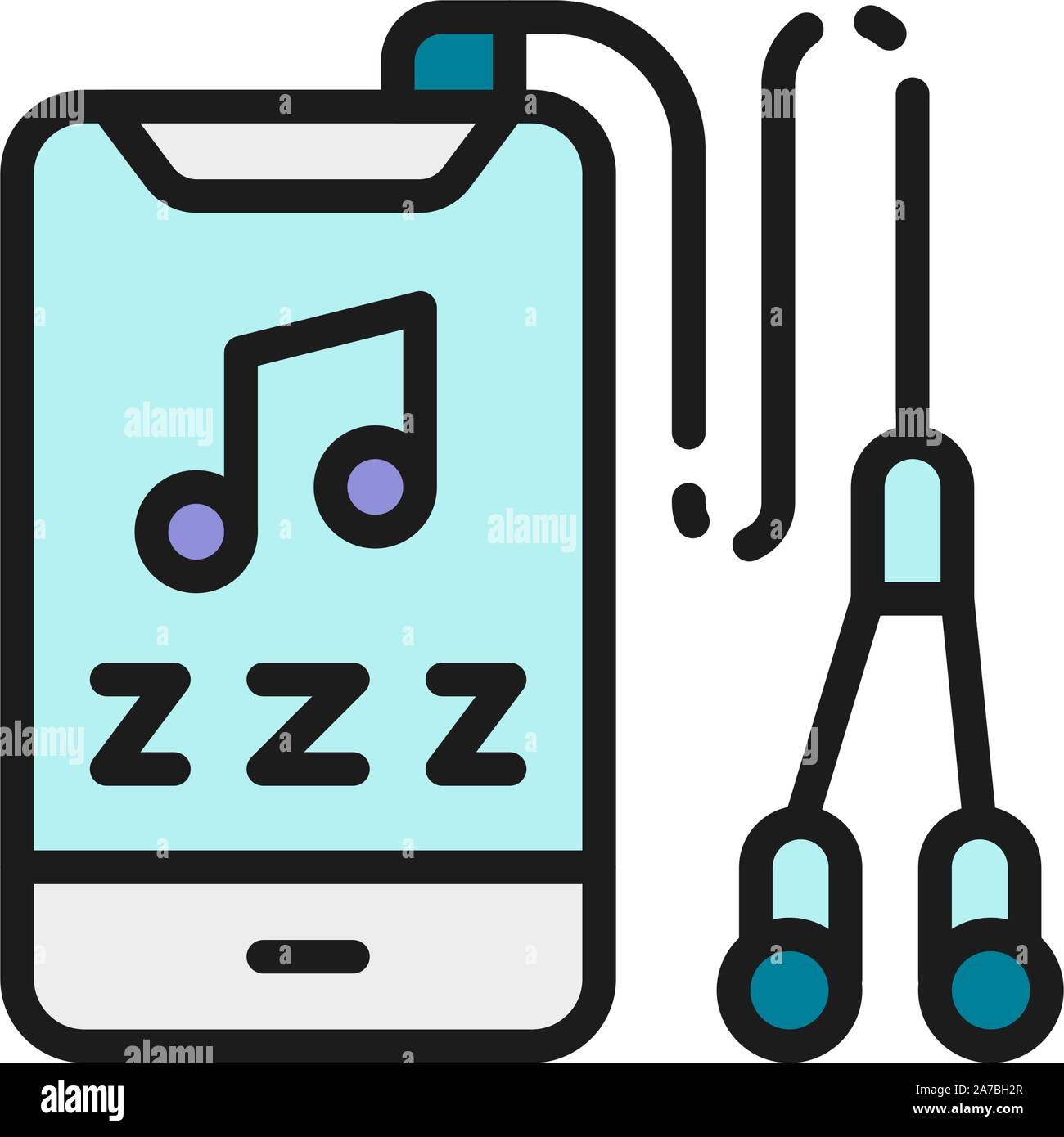 Vector player with headphones flat color icon. Stock Vector