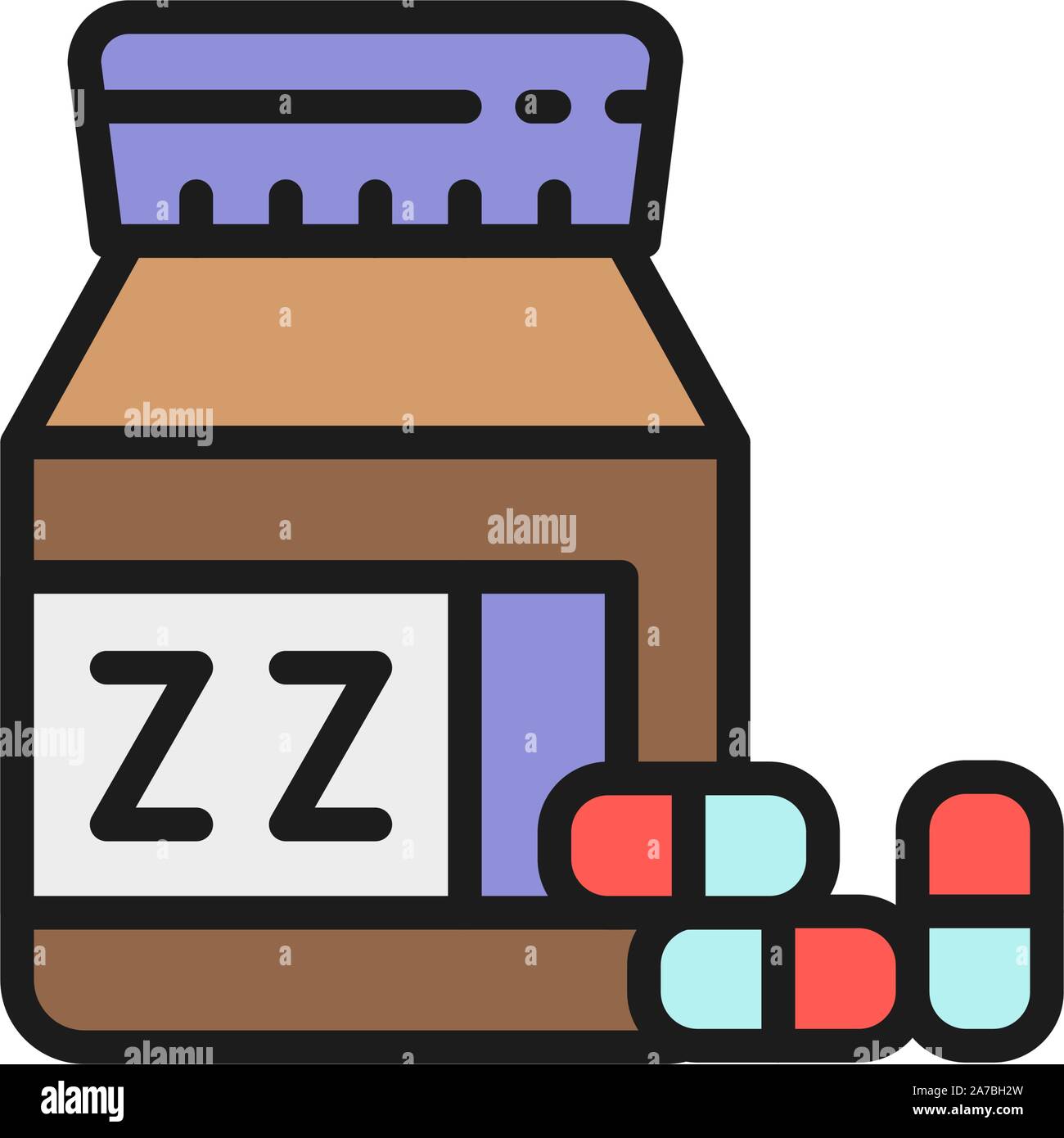 Jar with sleeping pills flat color icon. Stock Vector