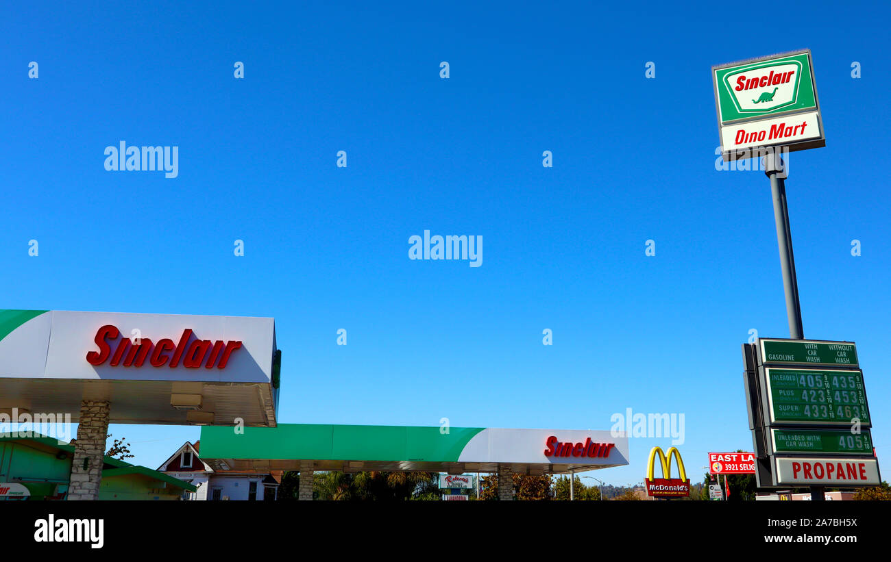 Sinclair Dino Mart Gas Station on N Broadway, Los Angeles. Sinclair Oil Corporation is an