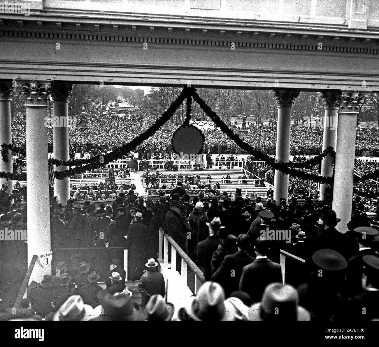 Franklin Roosevelt First Inaguration:  Crowd outside U.S. Capitol, Washington, D.C  March 4, 1933 Stock Photo