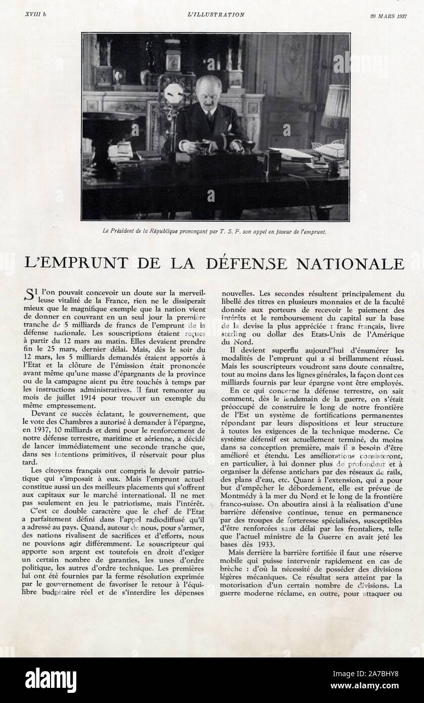 L'emprunt de la défense nationale. L'illustration. 20 mars 1937 Stock Photo