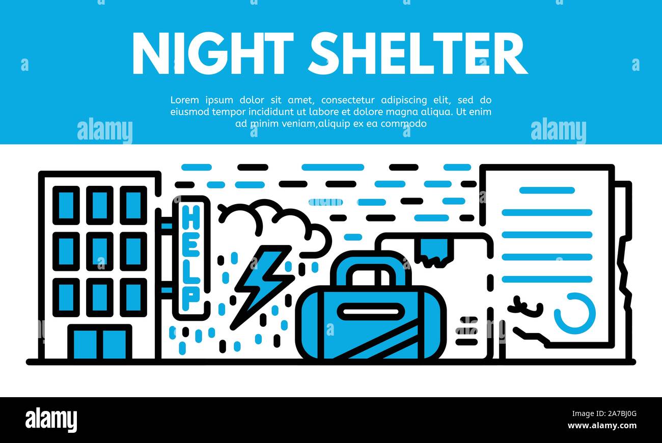 Night shelter banner, outline style Stock Vector
