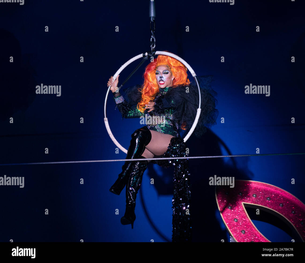 New York, NY - October 31, 2019: Shangela from the House of Wadley performs during Halloween ball at Big Apple Circus at Lincoln Center Stock Photo