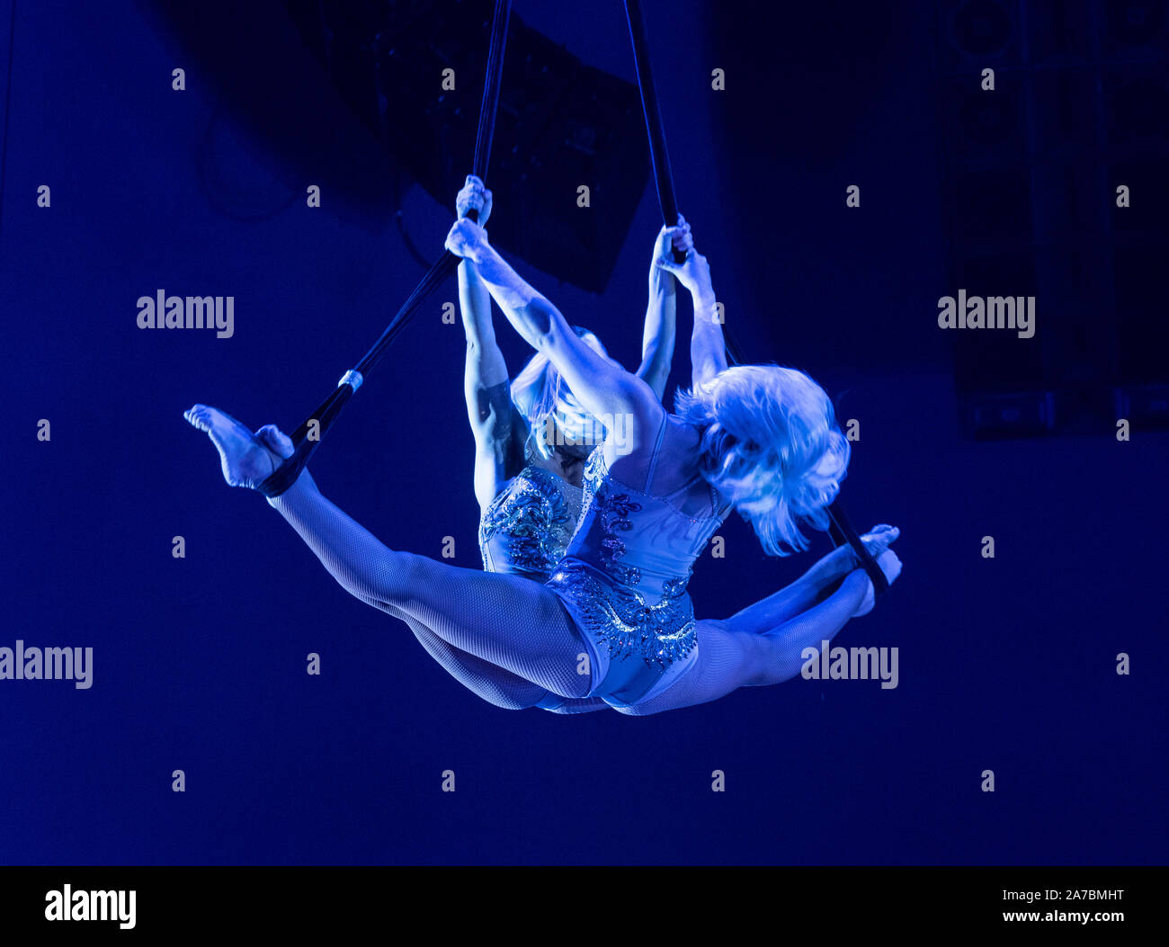 New York, NY October 31, 2019 Maryna Tkachenko and Tetyana Yudina perform Circus Bingo Aerial