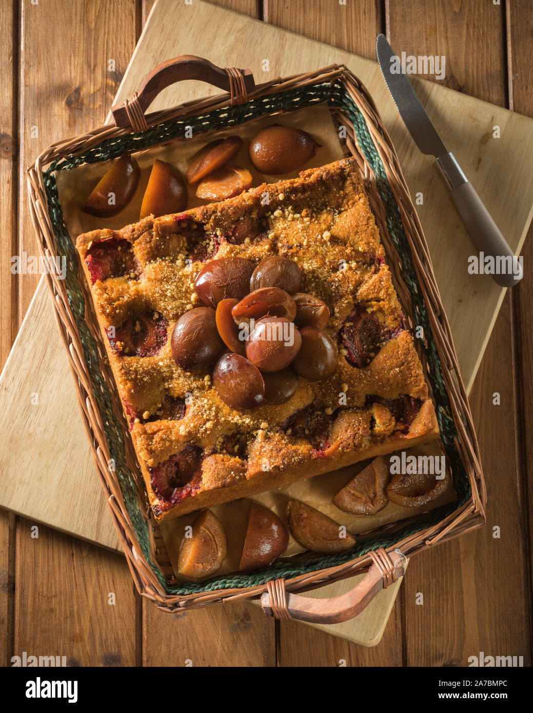 Polish plum cake. Placek z Sliwkami. Poland Food Stock Photo