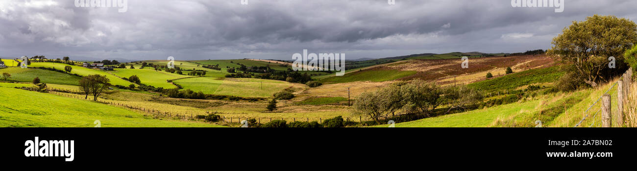 Panoramic view over Denbigh Moors, North Wales Stock Photo