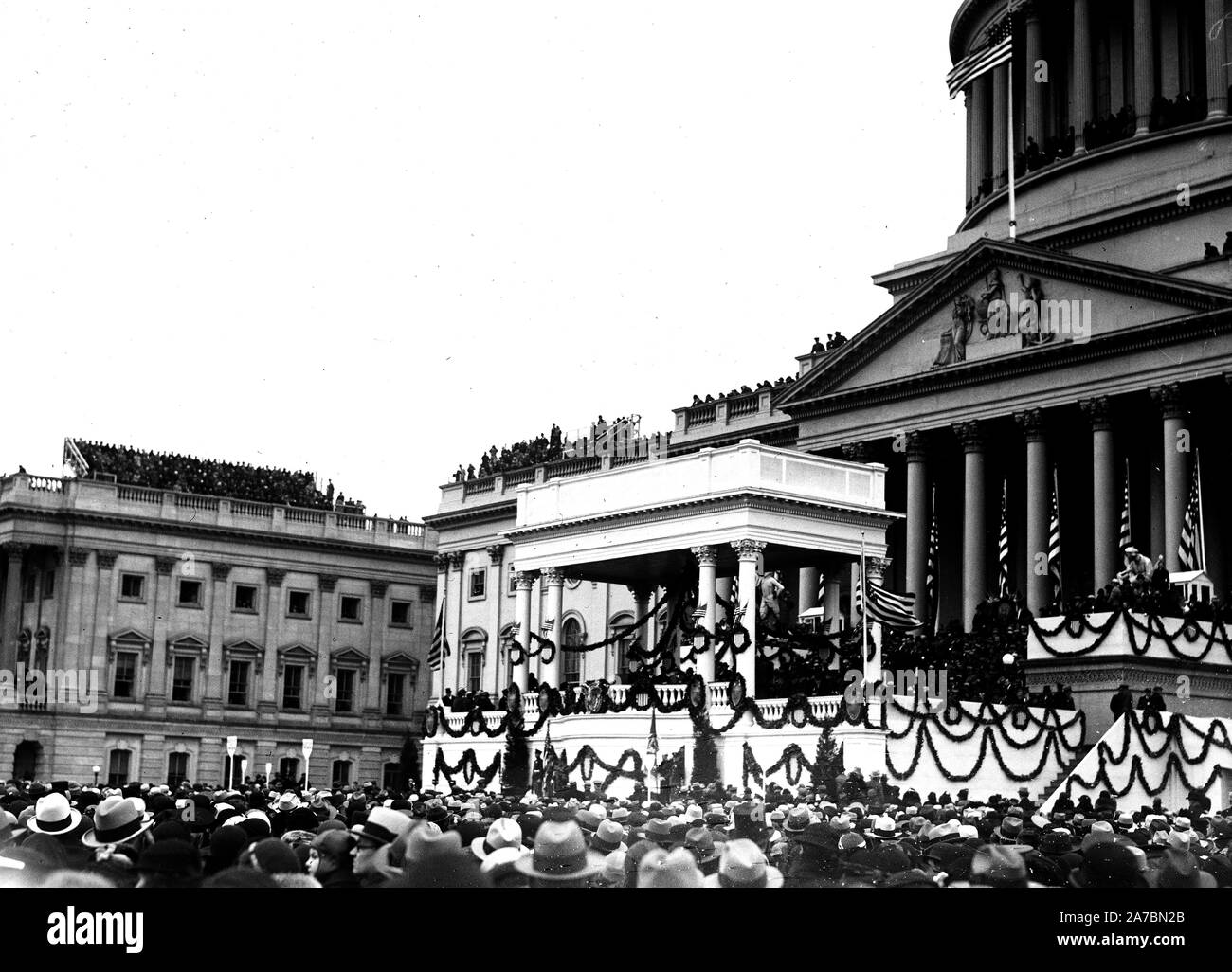Franklin Roosevelt First Inaguration: Podium at U.S. Capitol, Washington, D.C   March 4, 1933 Stock Photo