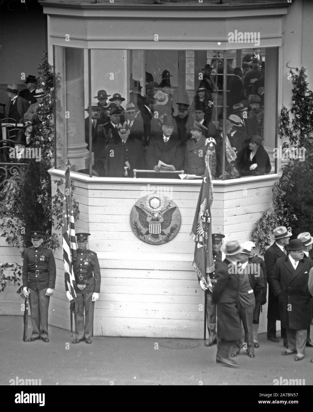 Franklin D. Roosevelt - Franklin D. Roosevelt inauguration. Parade viewing stand. Washington, D.C. March 4, 1933 Stock Photo