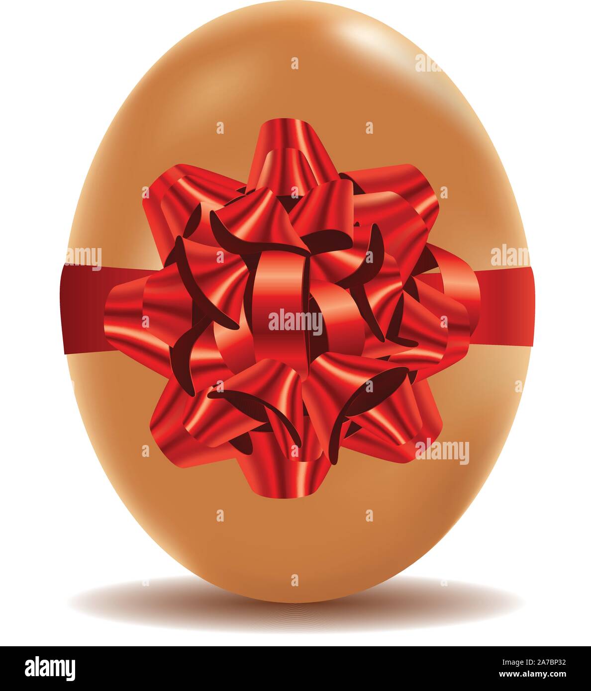 Brown egg with red bow, illustration was made with gradient mesh. Stock Vector
