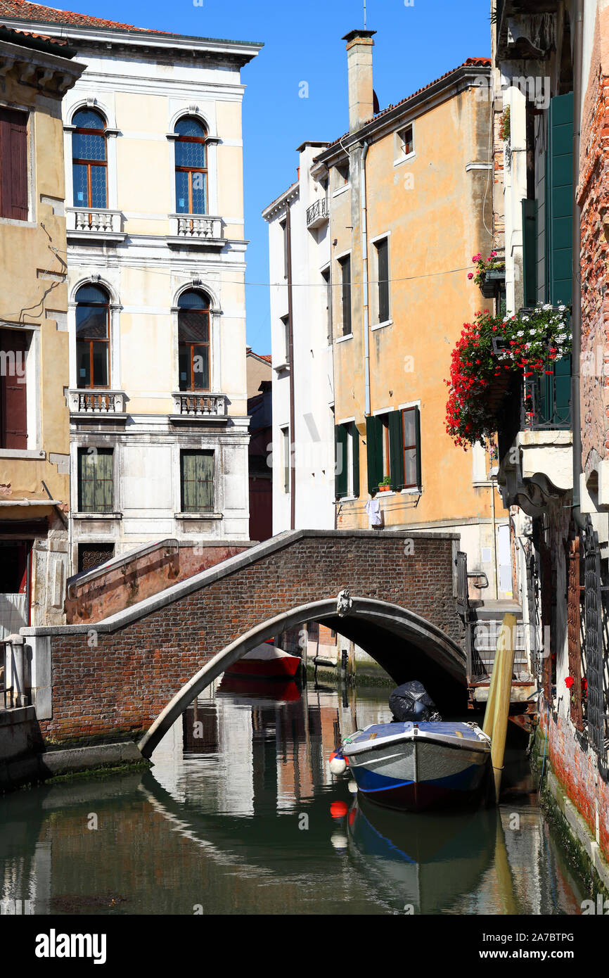 Venice, a quiet canal in the interior of the historic city. Stock Photo
