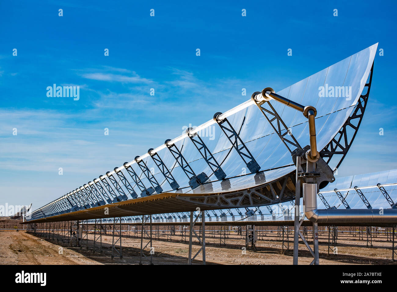 Solar cells or solar module or solar panels in solar power plant turn up skyward absorb the sunlight from the sun use light energy to generate electri Stock Photo