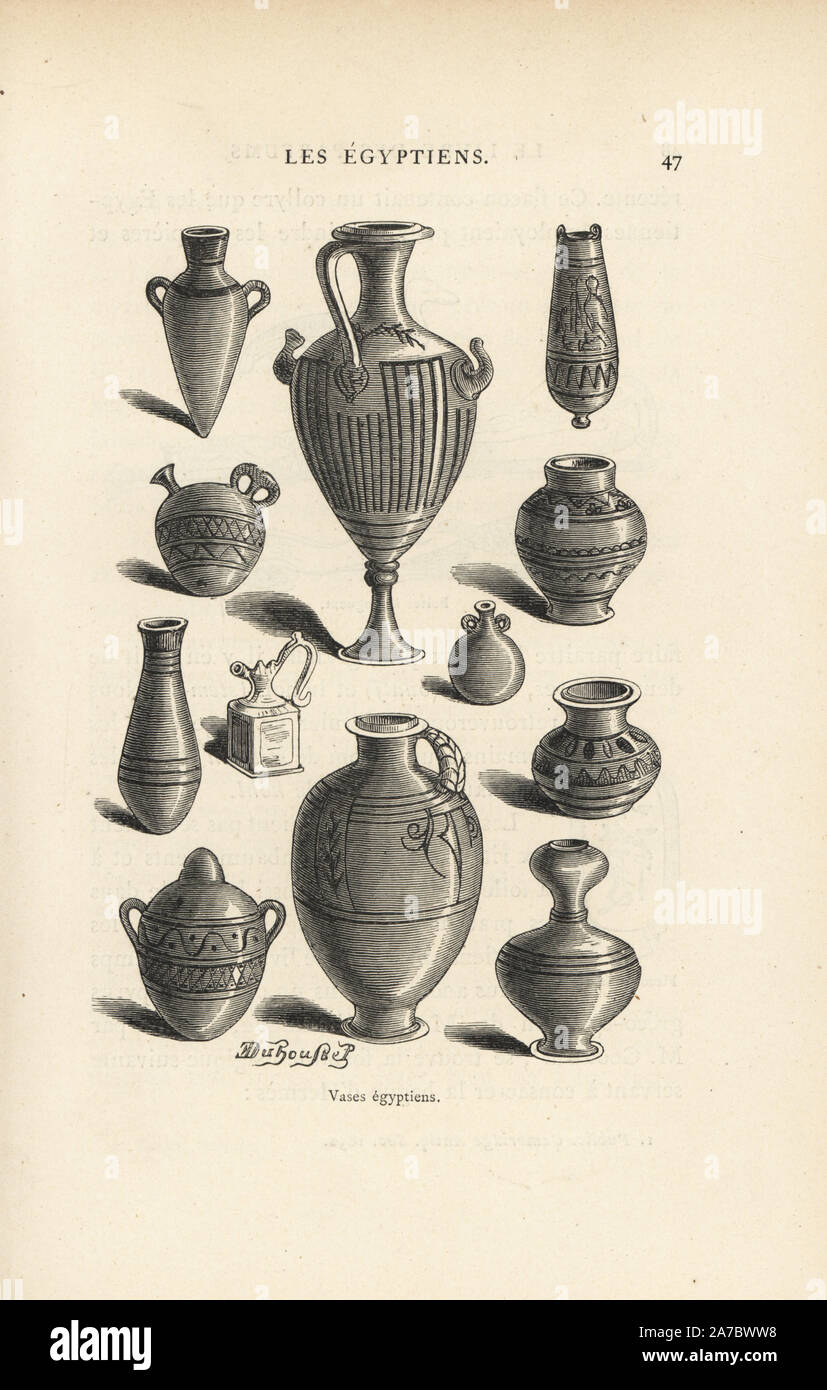 Egyptian vases. Woodcut engraving by E. Duhousset from Eugene Rimmel's Livres des Parfums, Paris, 1870. Stock Photo