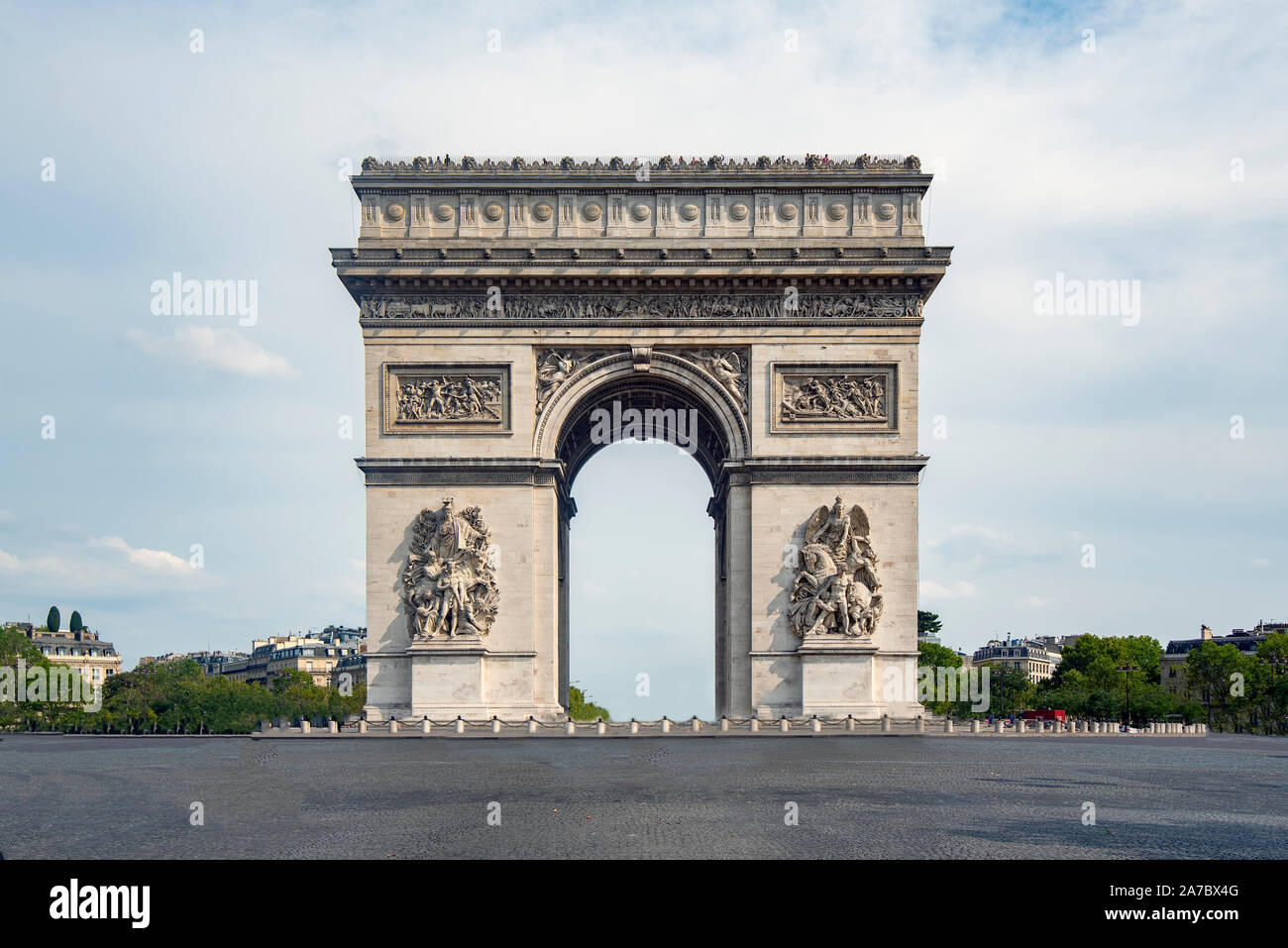 An emblematic monument of Paris, the Arch of Triumph, built between 1806 and 1836 by order of Napoleon Bonaparte to commemorate the victory at the Bat Stock Photo